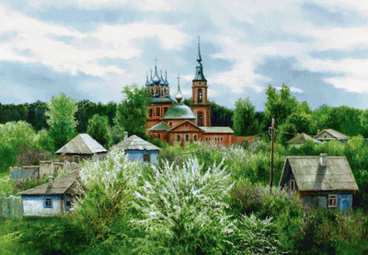 №1991869 - деревня, домики, пейзаж, храм - предпросмотр