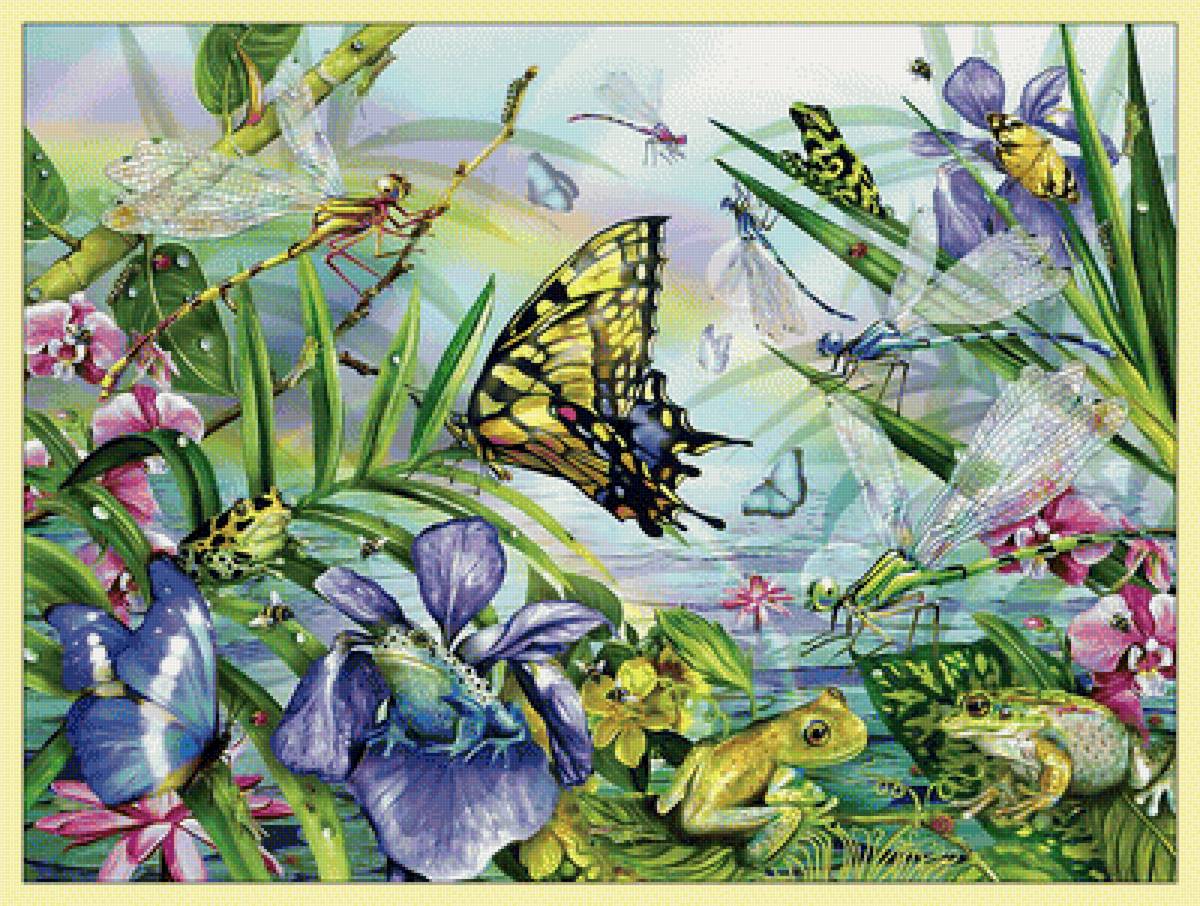 Жизнь насекомых. - пчелы, лягушки, насекомые, бабочки, цветы, кузнечик - предпросмотр