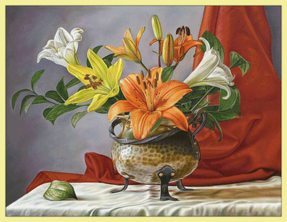 Лилии. - цветы, лилии, букет, живопись - предпросмотр