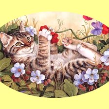 Схема вышивки «Котик в цветах.»