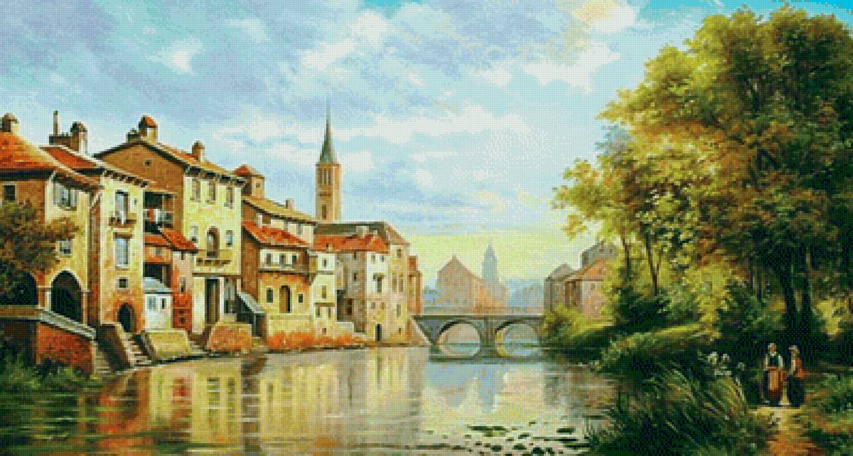 №1993181 - мост, река, пейзаж, старый город, деревья - предпросмотр