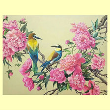 Пионы и птицы.