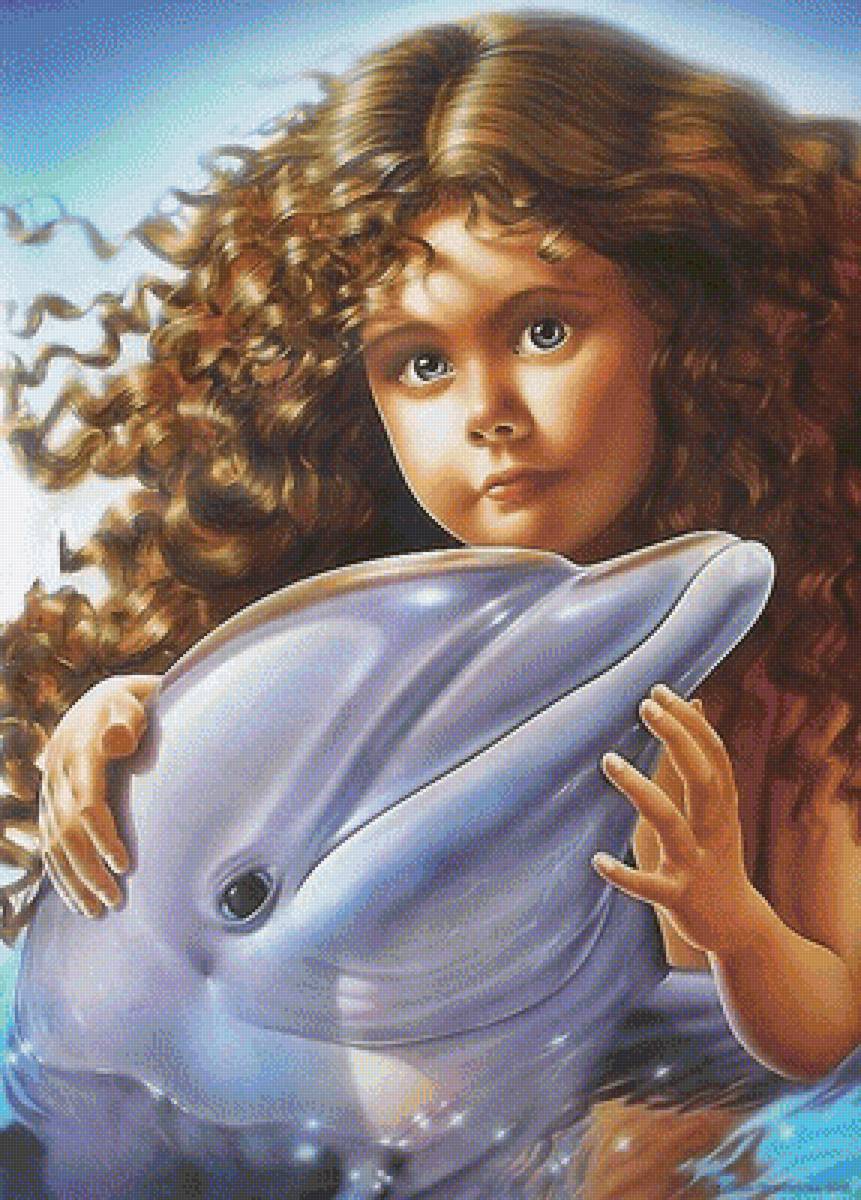 Девочка с дельфином - девочка, дельфин - предпросмотр