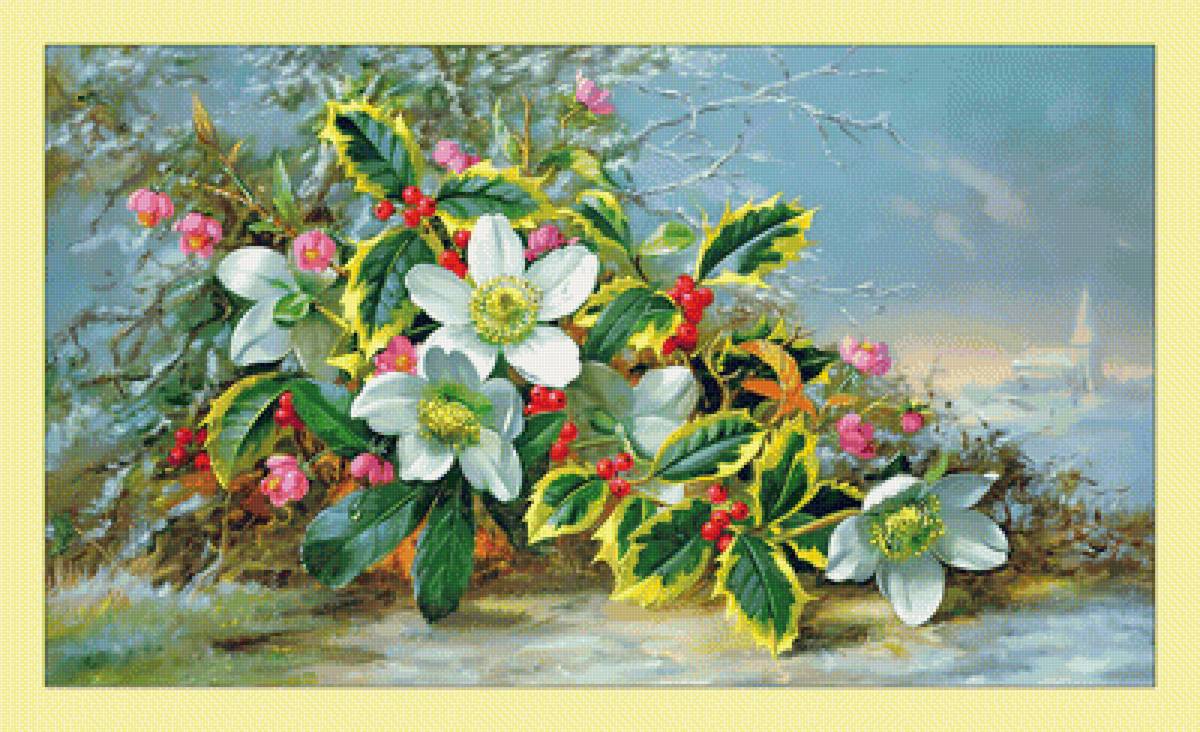 Зимний букет. - цветы, букет, живопись - предпросмотр