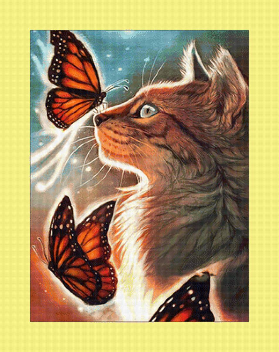 Кот и бабочки. 247/330 крестов. - бабочки, кот - предпросмотр
