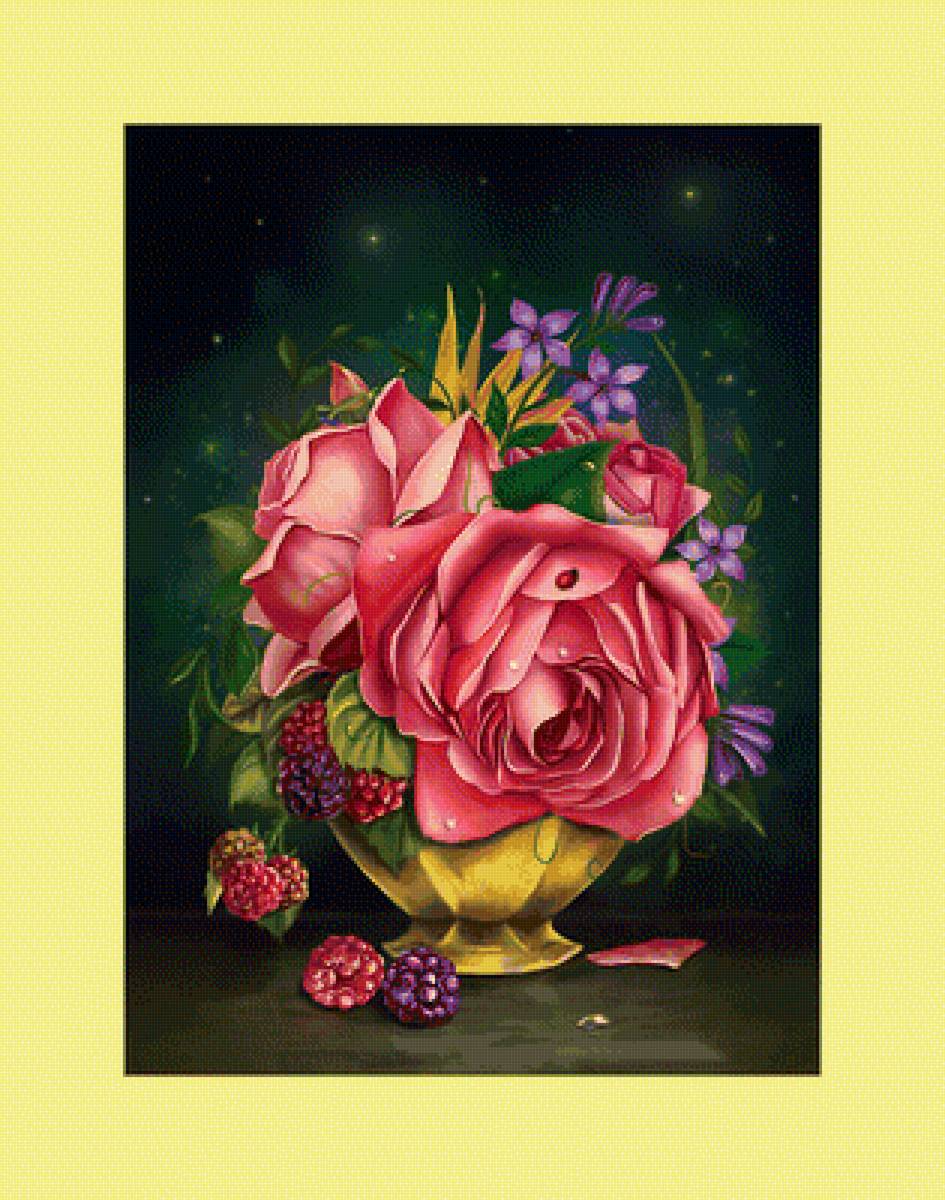 Букетик. 229/314 крестов. - розы, букет, ягоды, цветы - предпросмотр