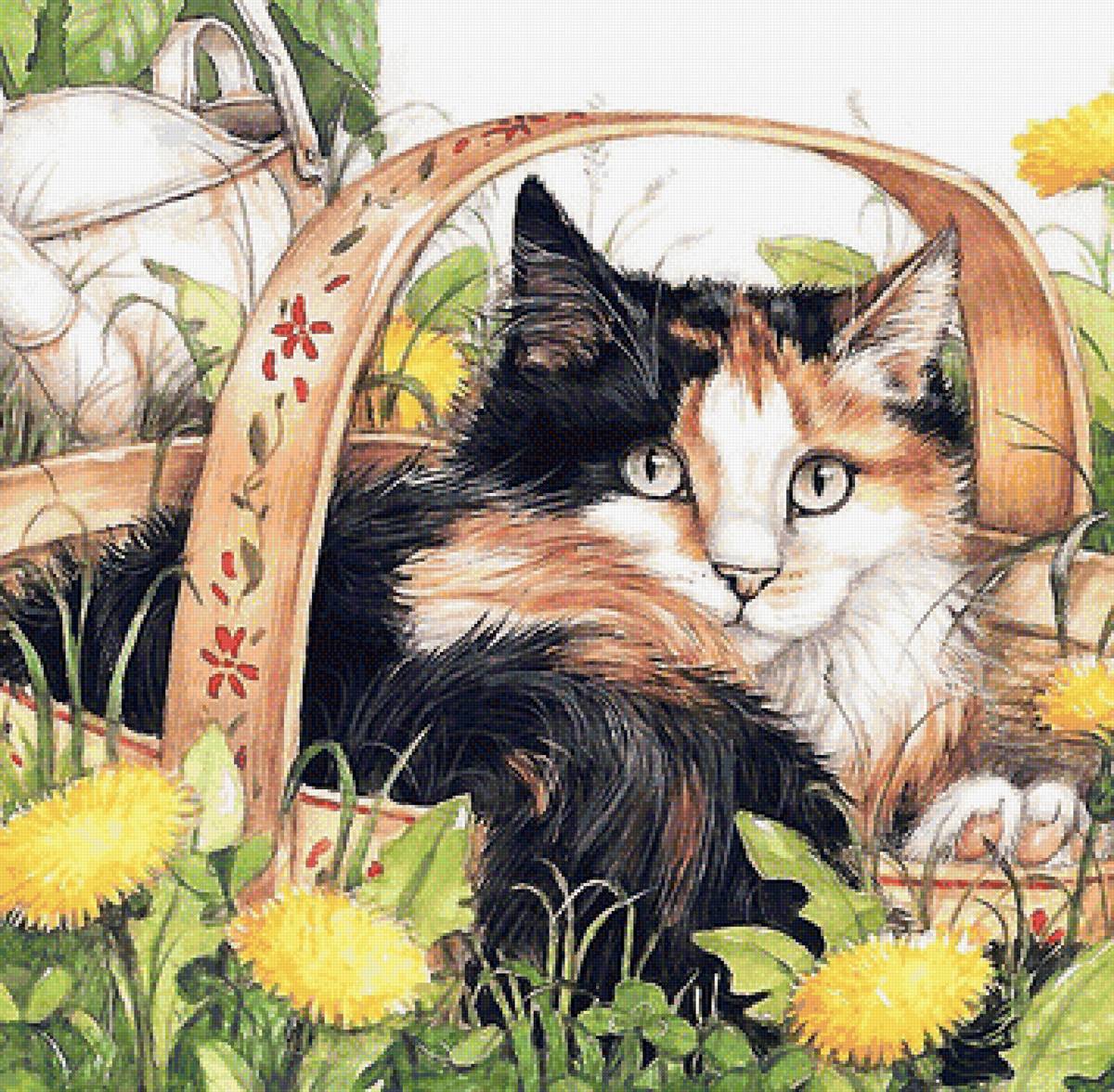 кошка в одуванчиках - кошки - предпросмотр