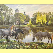 Пейзаж с лошадьми.