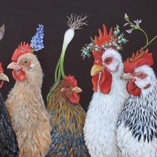 Схема вышивки «Петушки и курочки с ципленком»