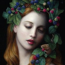 Схема вышивки «Девушка с ежевикой и мышонком в волосах»