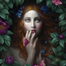 Схема вышивки «Девушка в пионах с бабочками»