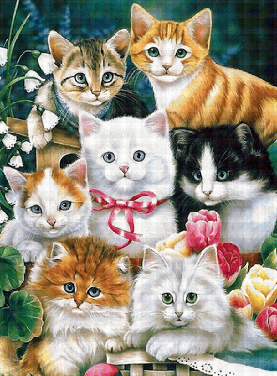 котята - котята, цветы - предпросмотр