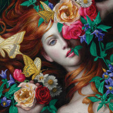Схема вышивки «Рыжая девушка в цветах»