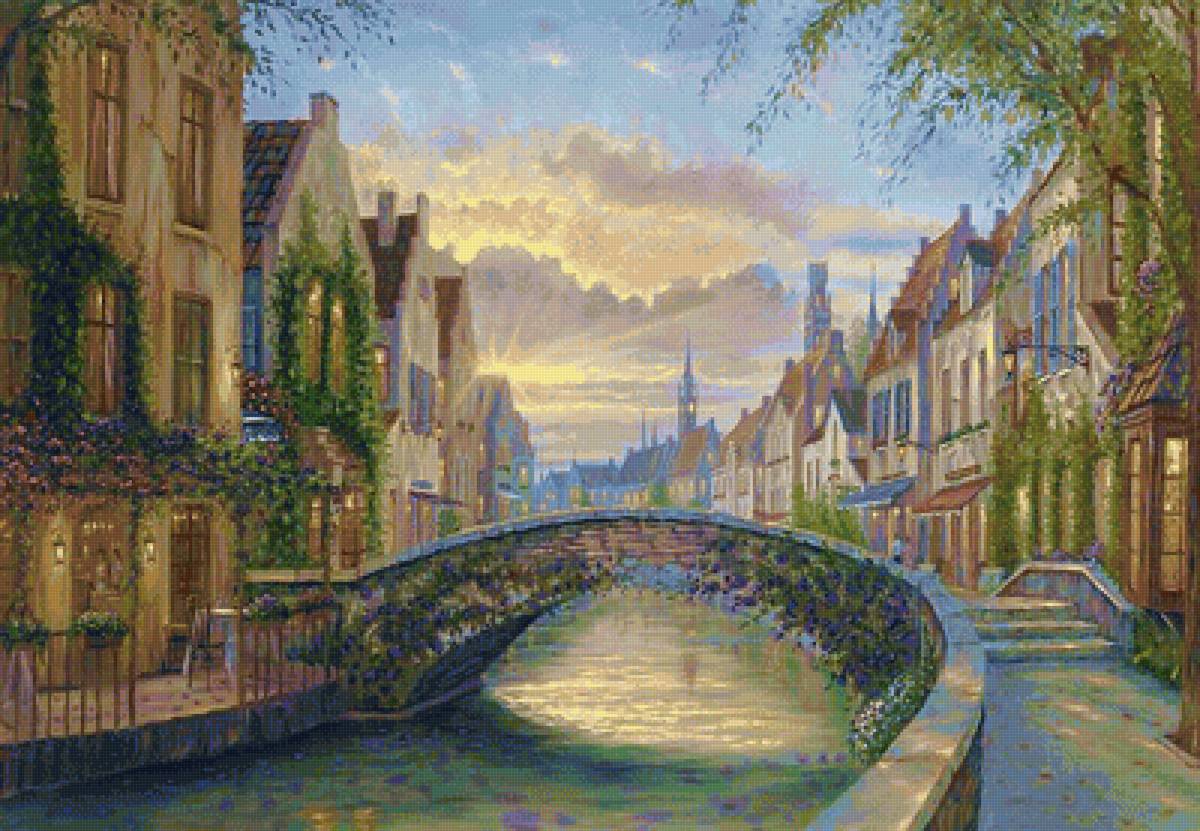 городской пейзаж - улочка, мост, старый город, вечер, городской пейзаж - предпросмотр