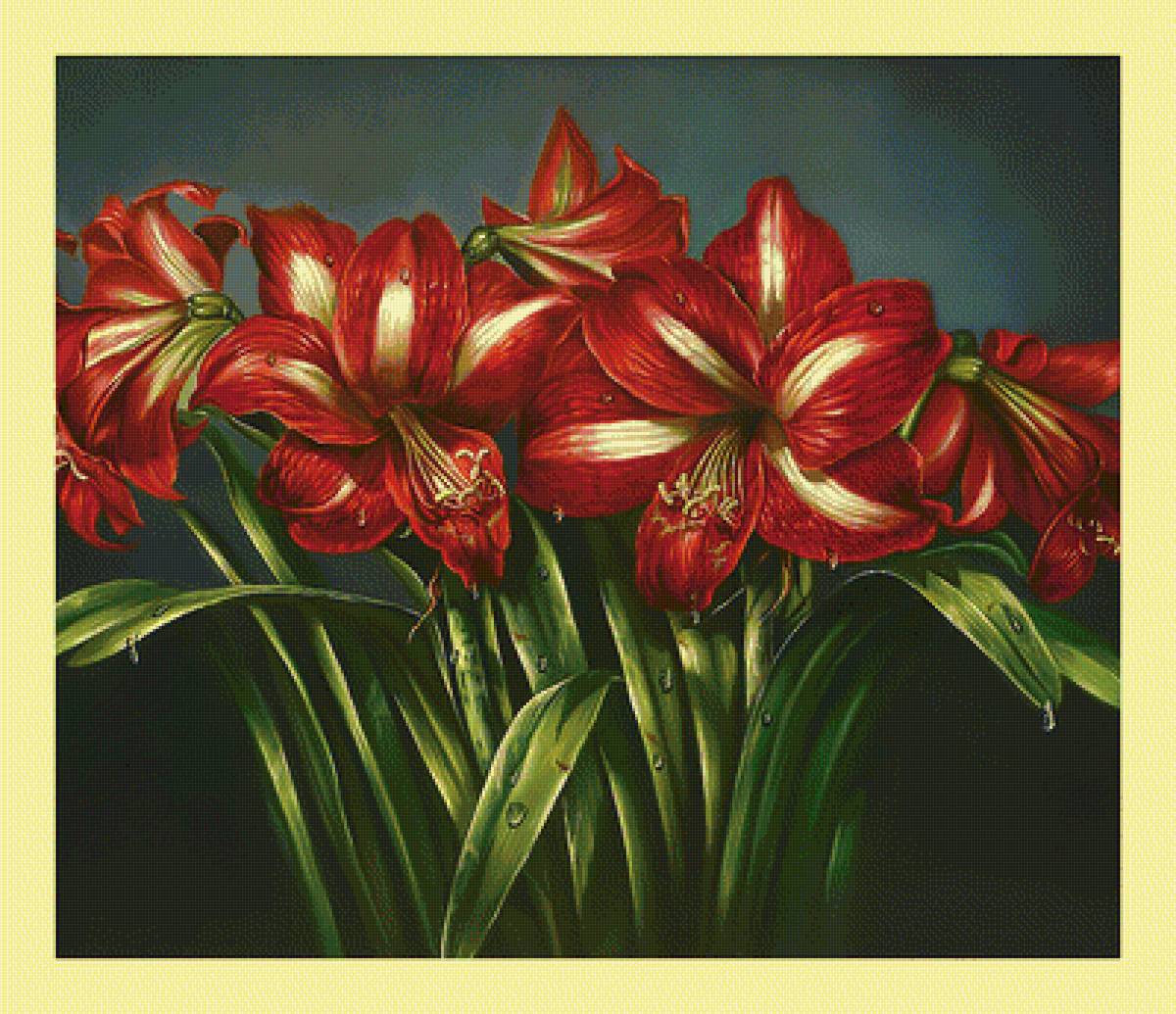 Красные лилии. - цветы, букет, живопись, лилии - предпросмотр