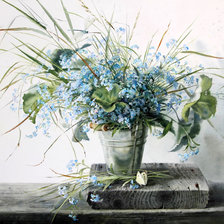 Схема вышивки «Букеты Базановой, Незабудки в ведре»