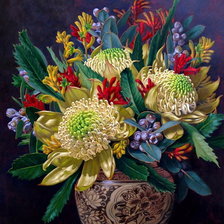 Схема вышивки «Желтые хризантемы в вазе»