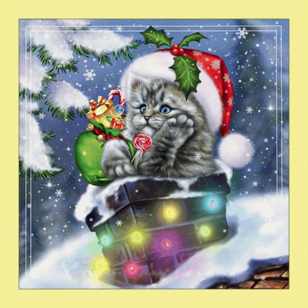 Новогодний котик:) - новый год, котенок, снег - предпросмотр