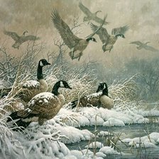 Схема вышивки «гуси зимой»