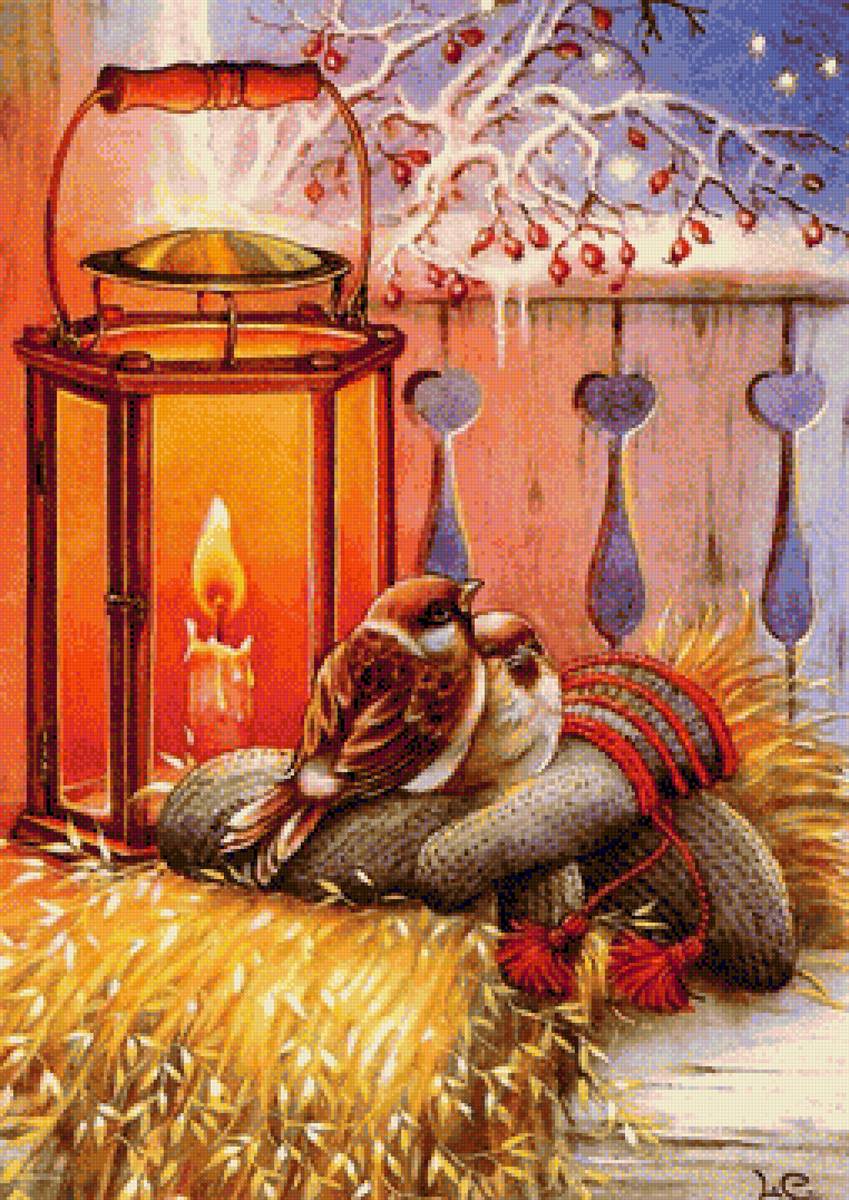 рождество - птички, открытка - предпросмотр