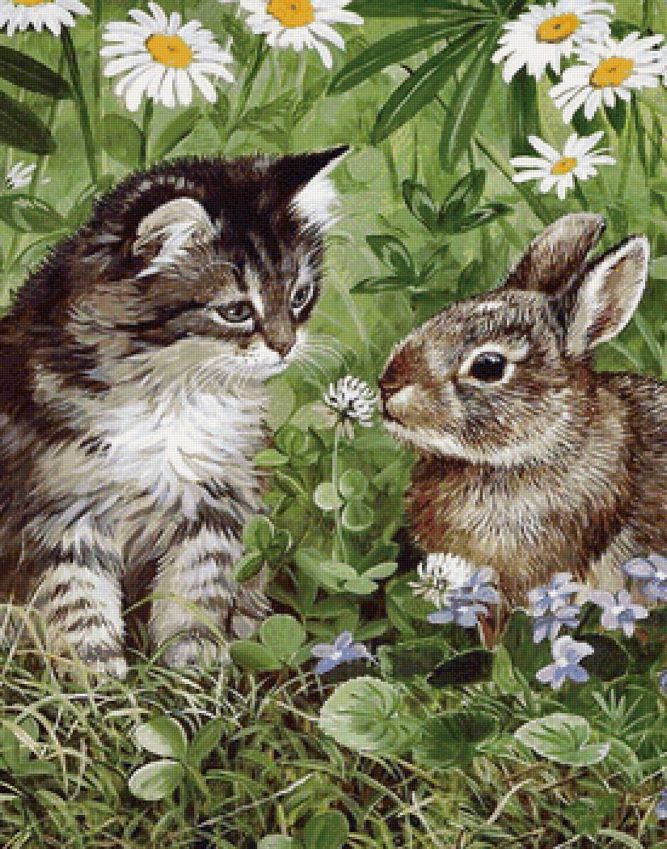 №2001942 - ромашки, котенок, животные, кролик - предпросмотр