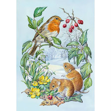 Схема вышивки «Мышки и птичка.»