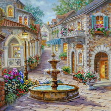 Схема вышивки «Fountain in the Village Square.»