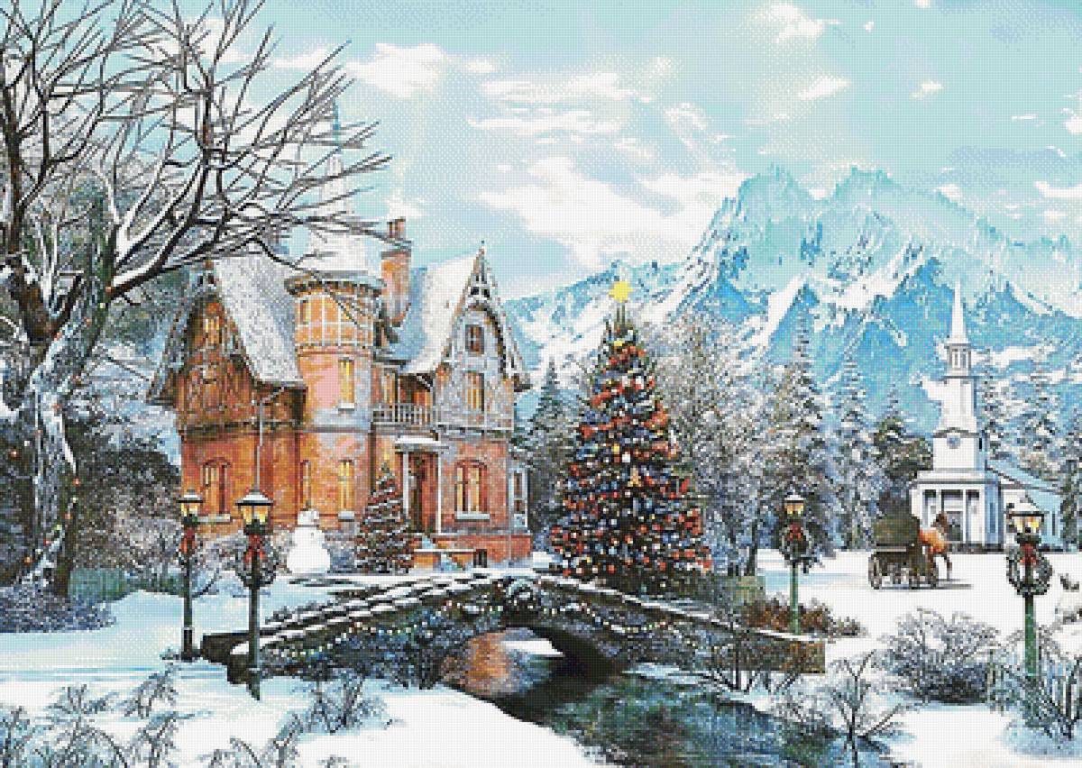 Зимний пейзаж. - пейзаж, снег, зима, живопись - предпросмотр