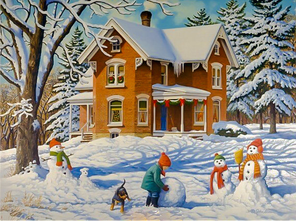 Make New Friends. - snowscenes.christmas.children.animals. - оригинал