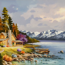 Схема вышивки «Mountain Cabin.»