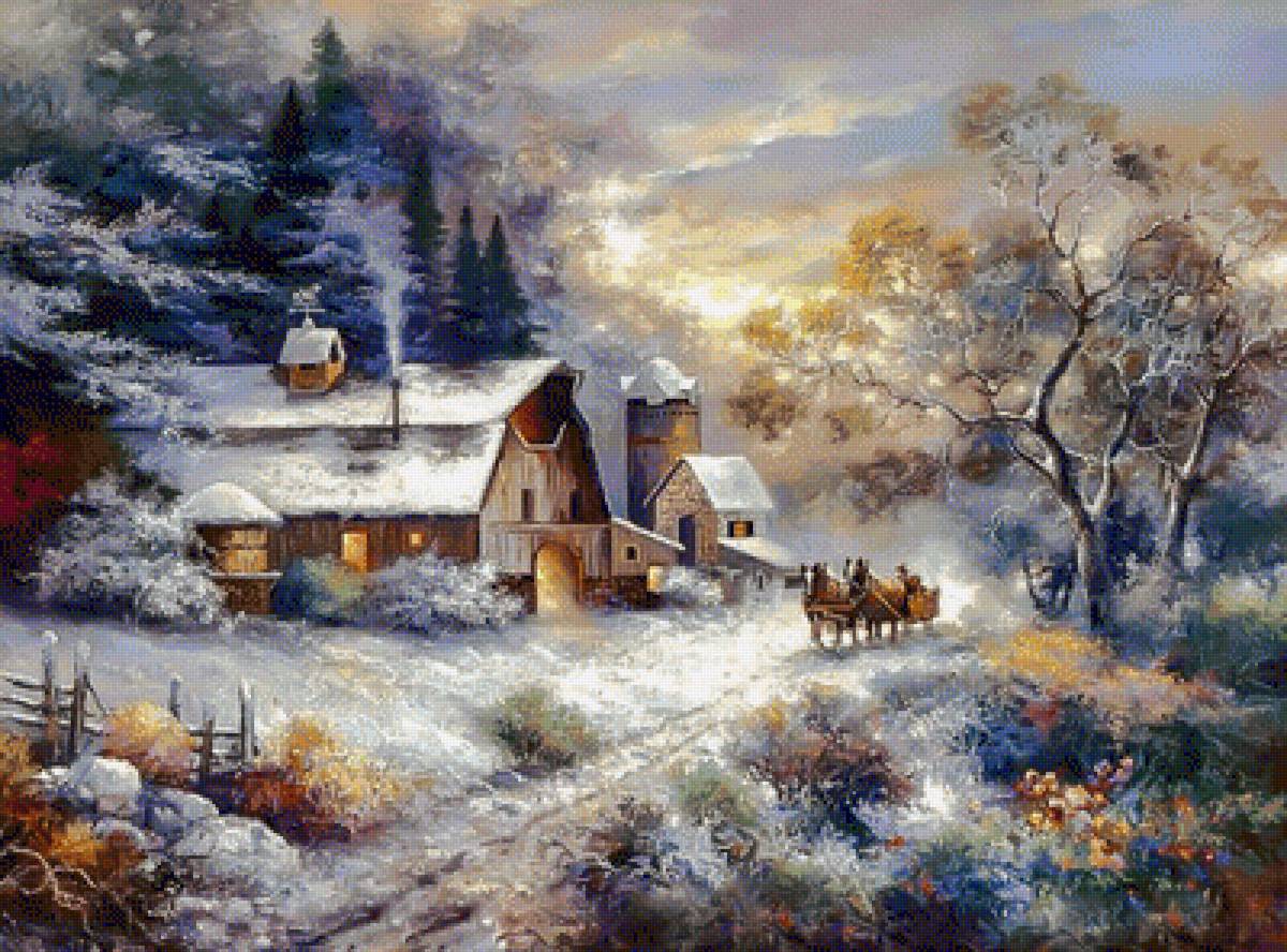 Serenade of Dawn. - james lee painter.snowscapes.people.animals. - предпросмотр