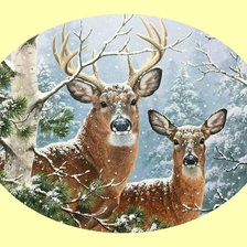 Схема вышивки «Олени в зимнем лесу.»