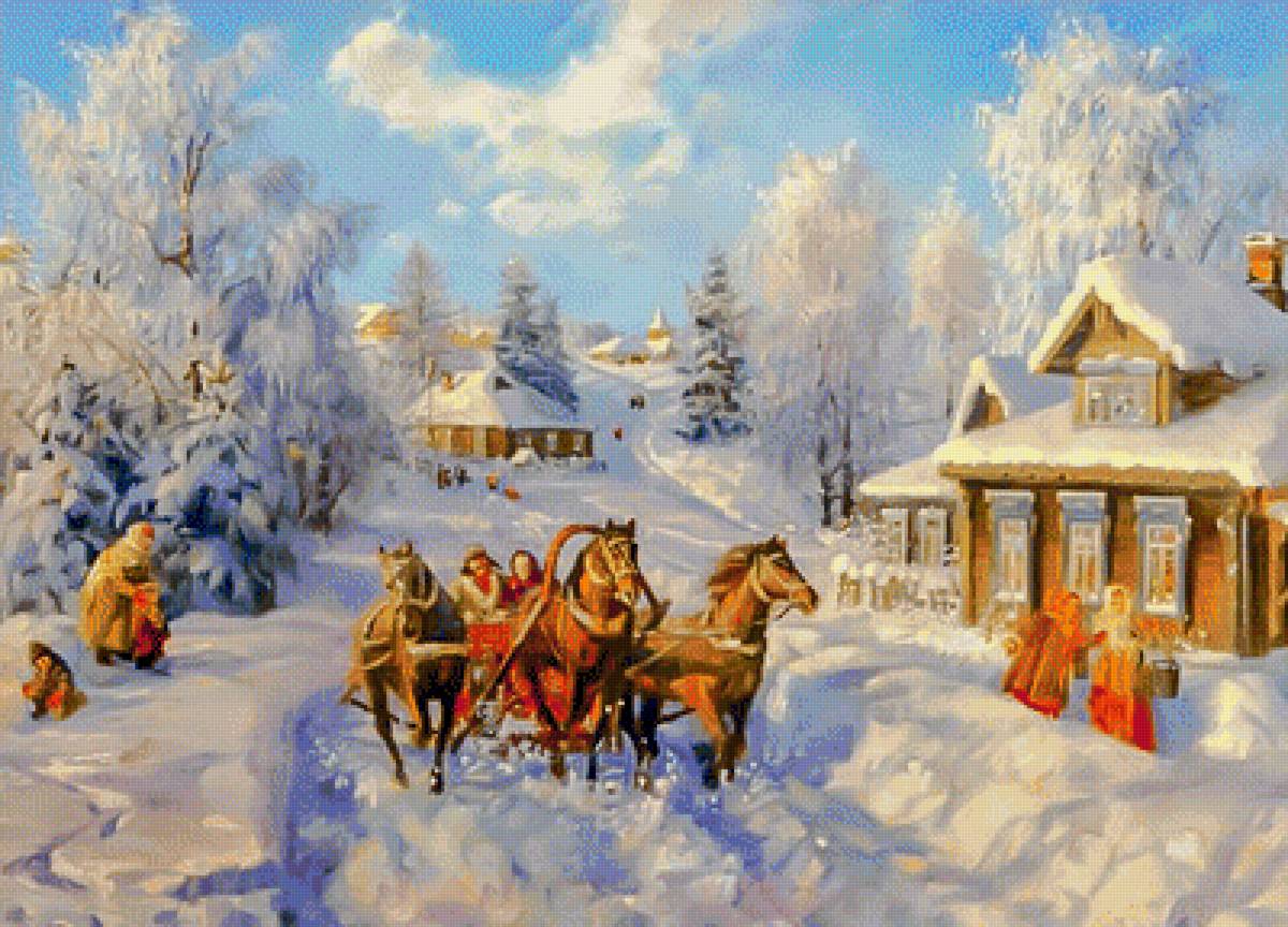 The Troika Running in the Snow. - snowscenes.people.animals. - предпросмотр