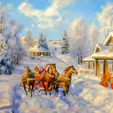 The Troika Running in the Snow.