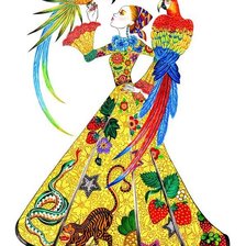 Схема вышивки «дама с попугаями»