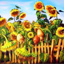 Схема вышивки «забор с подсолнухами»