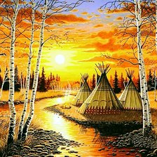 Схема вышивки «закат на реке»