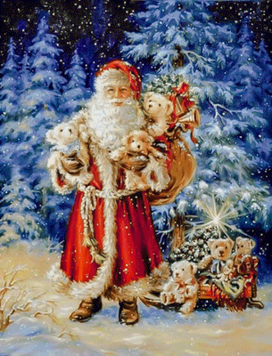 Santa with his Gifts. - dona gelsinger paints.snowscens.christmas. - предпросмотр
