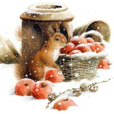 Схема вышивки «Белочка с яблоками»