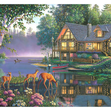 Схема вышивки «Пейзаж. Домик у воды.»