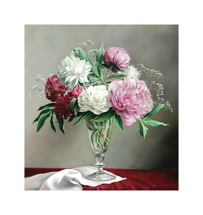 Пионы. Букет. 289/310 крестов. - ваза, букет, цветы, пионы, живопись - оригинал