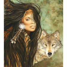 Схема вышивки «Индианка и волк.»