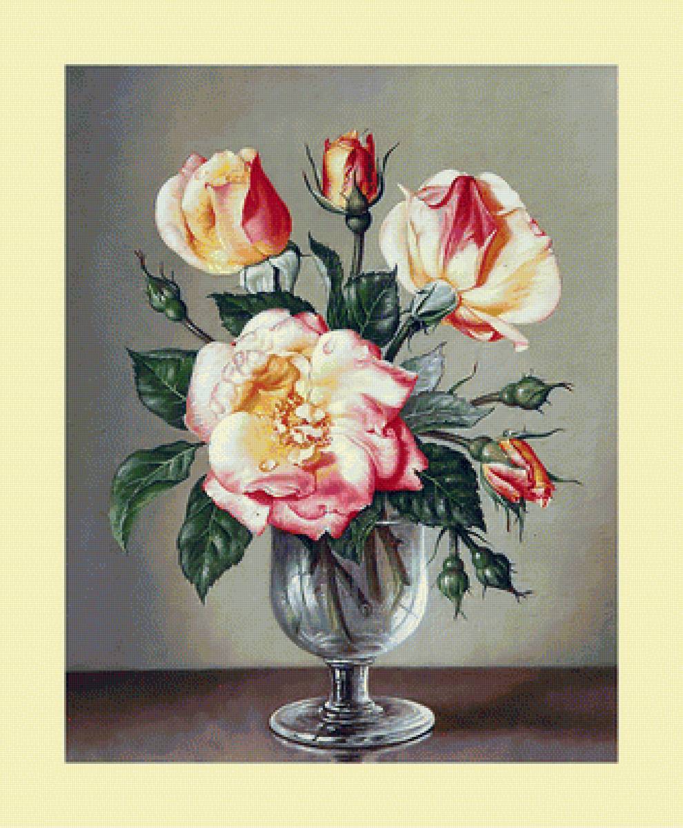 Розы. Букет. - ваза, букет, цветы, розы, живопись - предпросмотр