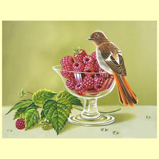 Схема вышивки «Натюрморт с птичкой.»