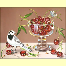 Схема вышивки «Натюрморт с птичкой.»