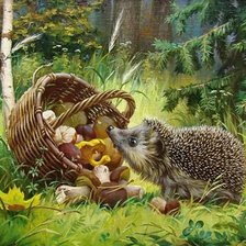 Схема вышивки «ежик с грибами»