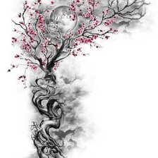 Схема вышивки «Луна и сакура»