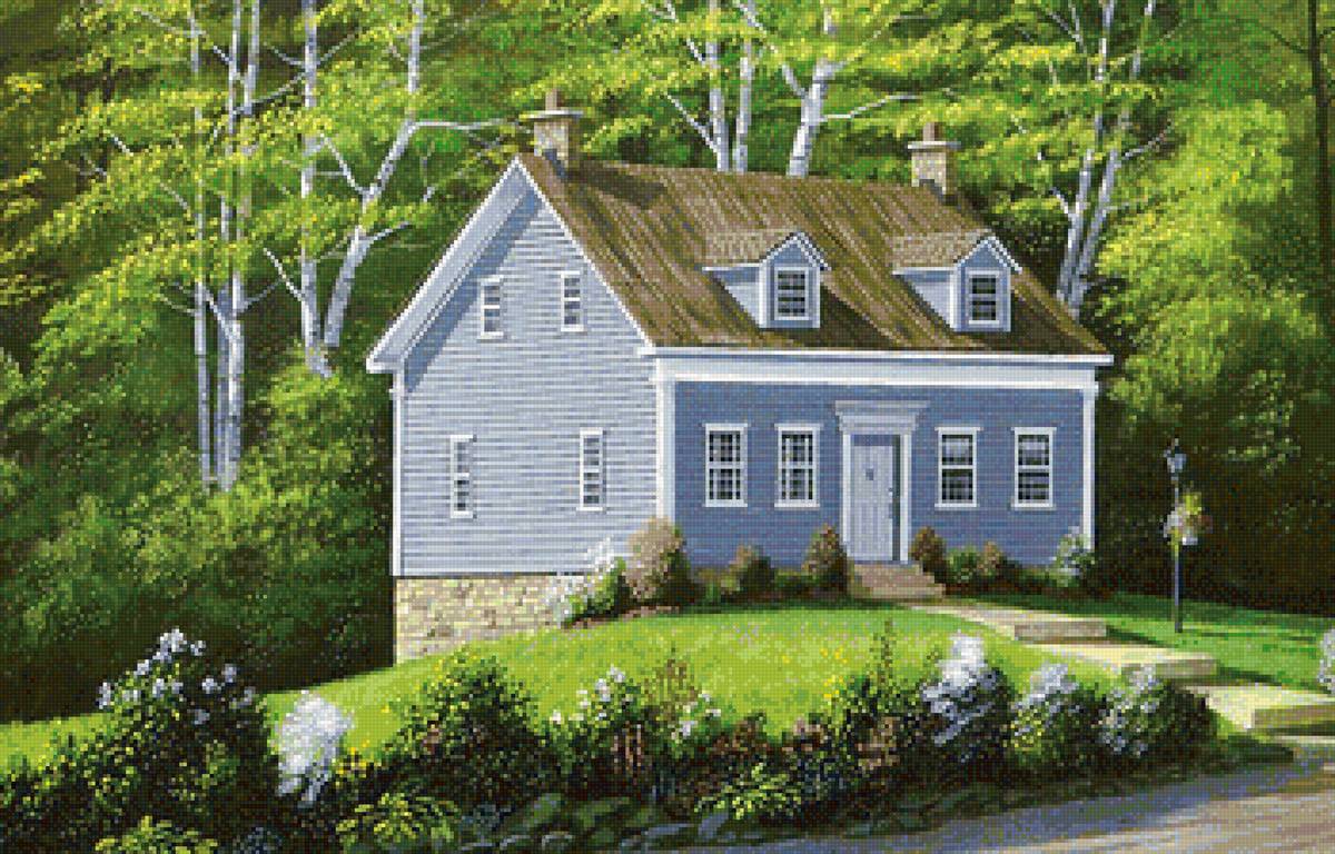 домик - деревья, домик, лето, пейзаж - предпросмотр