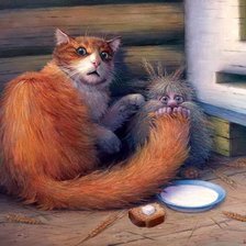 Схема вышивки «ДОМОВОЙ И КОТ»