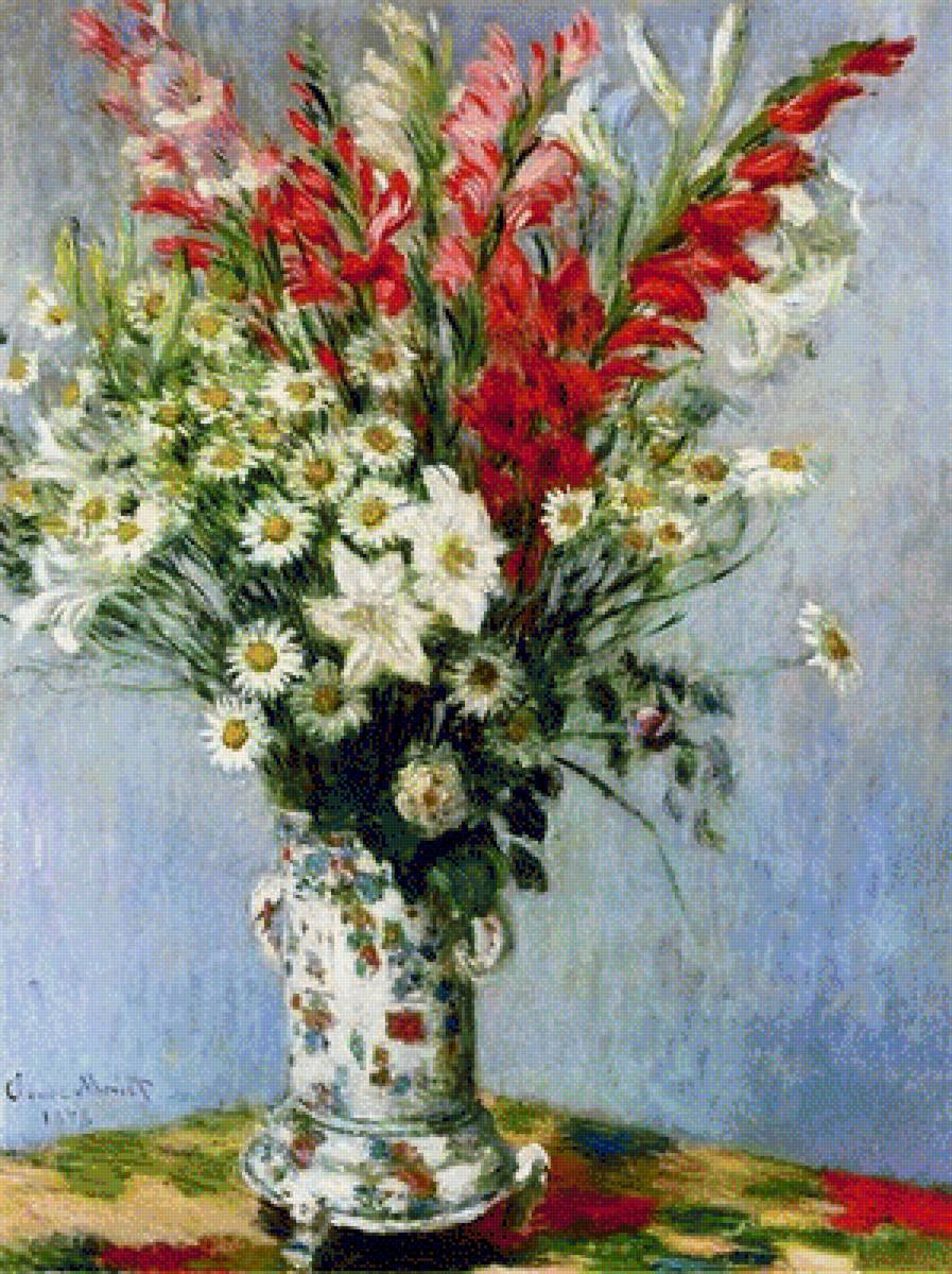 Bouquet of Gadiolas, Lilies and Dasies - 1878, lilies and dasies by claude monet, bouquet of gadiolas - предпросмотр